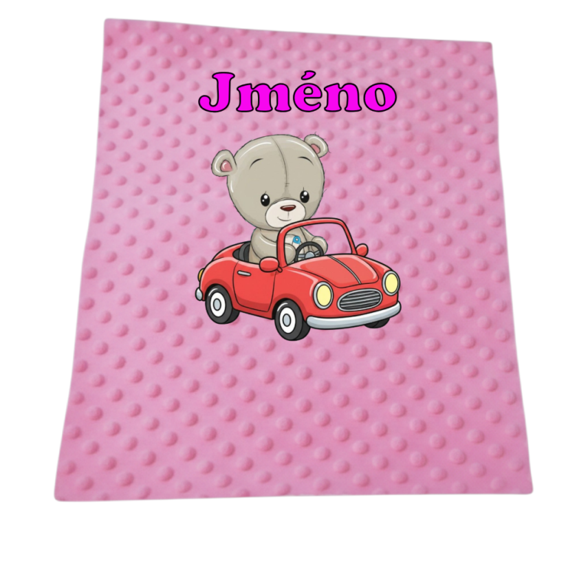Minky deka se jména – motiv Medvídek v autíčku