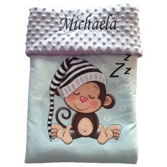 Minky deka 100*150cm s vyšitým jménem - OPICE