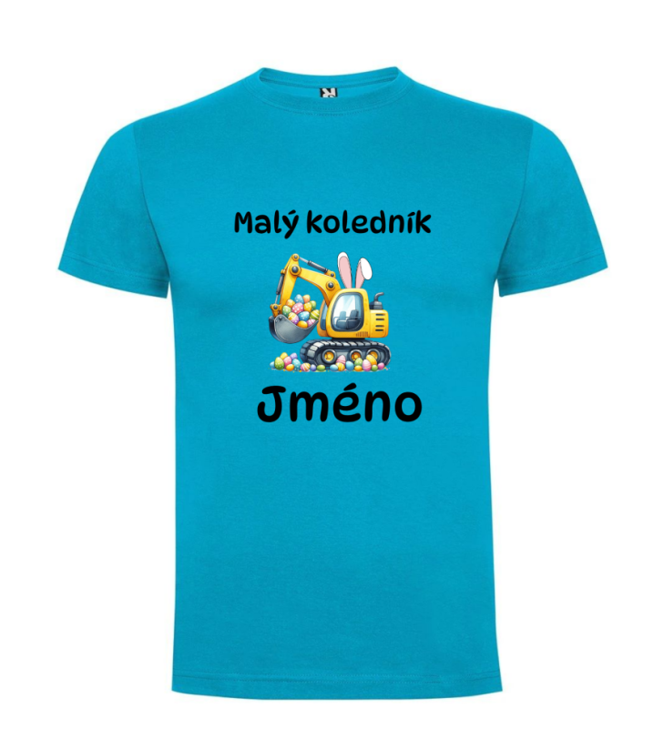 Dětské velikonoční tričko s vlastním jménem - motiv bagr - Farba: Tyrkysová