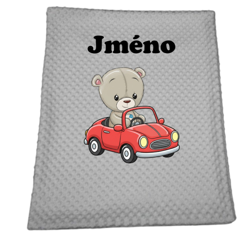 Minky deka se jména – motiv Medvídek v autíčku