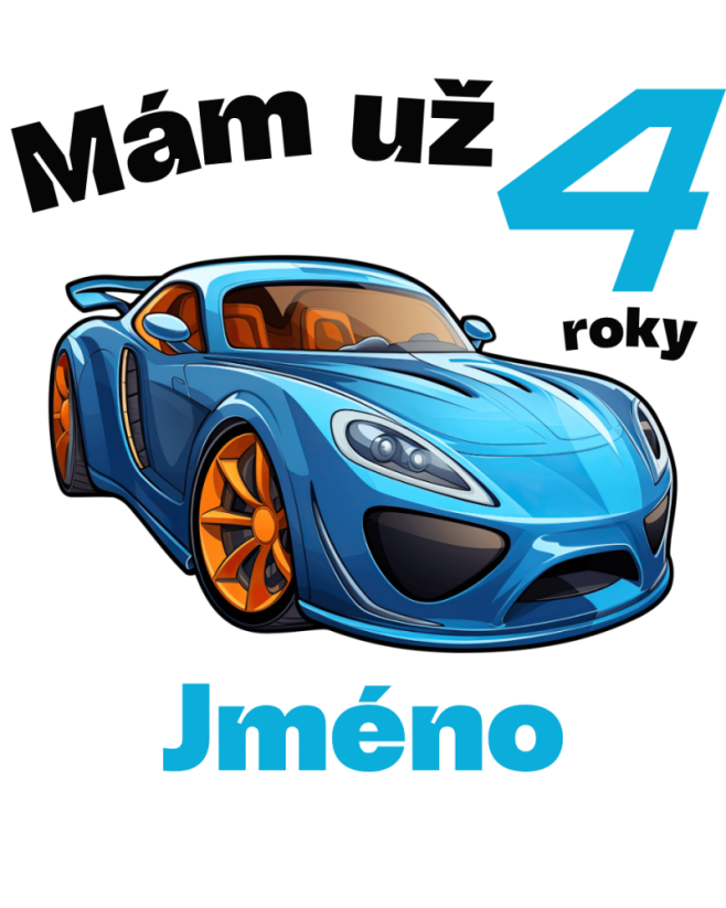 Narodeninové tričko auto s jménem - Věk: 4