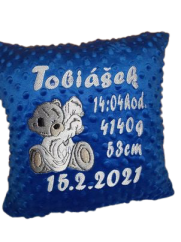 Minky polštář s údaji o narození medvídek ve svetru