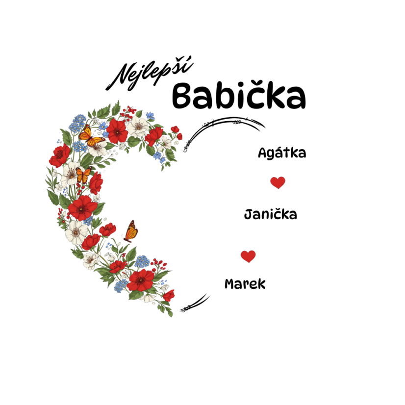 Dámské tričko „Nejlepší babička“ s jmény vnoučat - Barva: Bílá