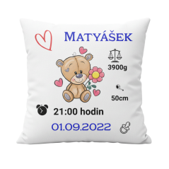 Polštář s údaji o narození – motiv Medvídek
