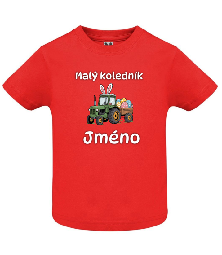Dětské velikonoční tričko s vlastním jménem - motiv traktor - Barva: Bílá