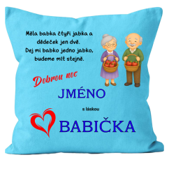 Dětský polštářek s lidovou říkankou a osobním věnováním - Měla babka čtyři jabka