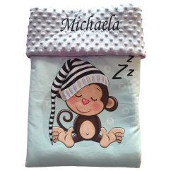 Minky deka 100*150cm s vyšitým jménem - OPICE