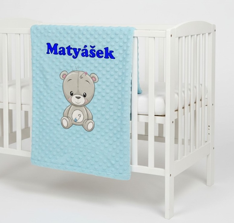 Minky deka 65 x 95 cm  se jména – motiv Medvídek kluk - Druhá strana bavlna: Malý princ