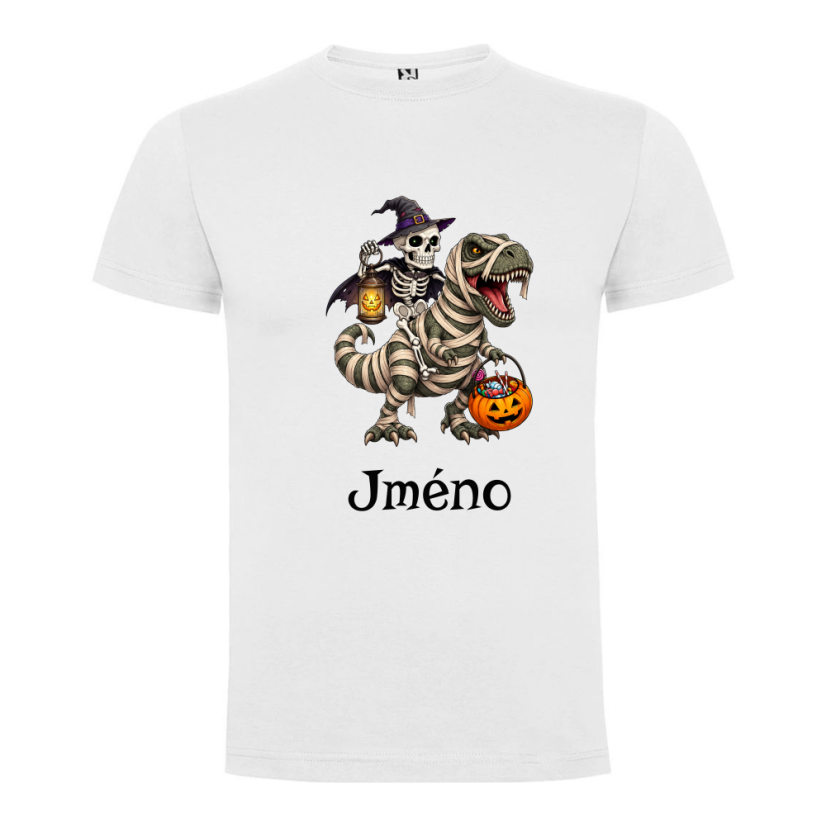 Dětské halloweene tričko se jménem - dinosaurus - Barva - dětského trička: Bílá
