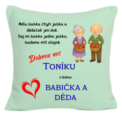 Dětský polštářek s lidovou říkankou a osobním věnováním - Měla babka čtyři jabka