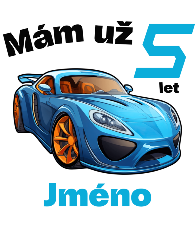 Narozeninové tričko auto se jménem - Věk: 5