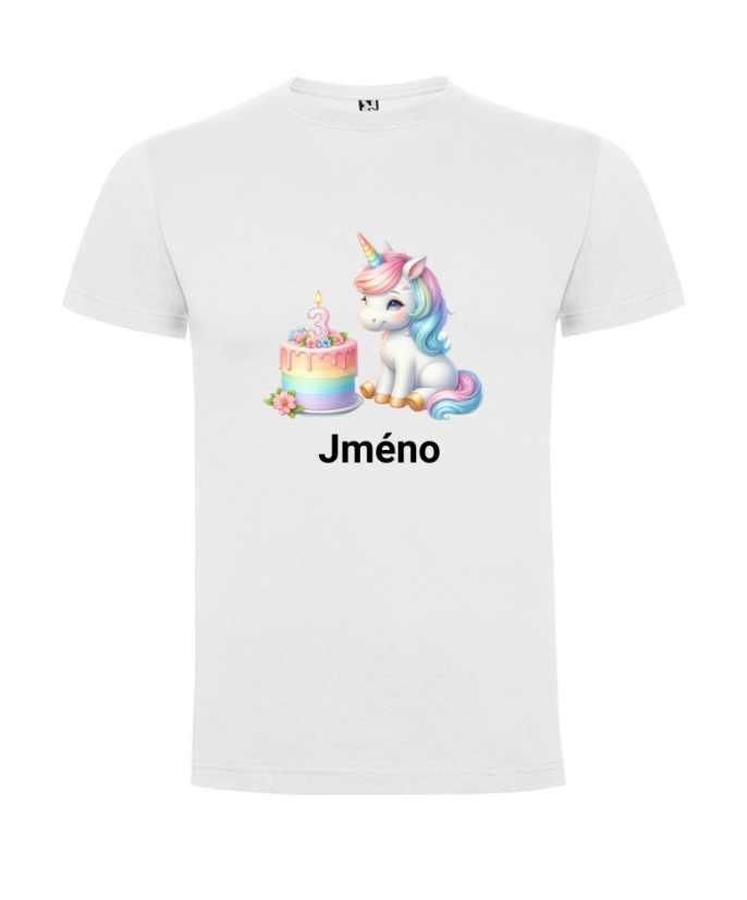 Narozeninové tričko se jménem Jednorožec - Barva: Bílá, Číslo: 3