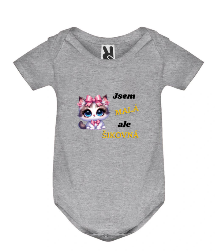 Body kočka Jsem malá, ale šikovná - Barva: Šedá
