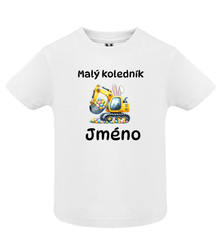 Dětské velikonoční tričko s vlastním jménem - motiv bagr - Farba: Tyrkysová