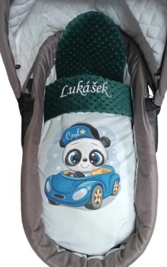 Minky deka panda v autě s vyšitým jménem + polštářek