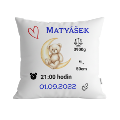 Polštář s údaji o narození – motiv Medvídek na měsíčku