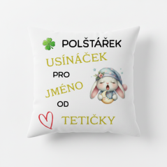 Polštář Usínaček od tetičky - motiv zajíček- se JMÉNEM