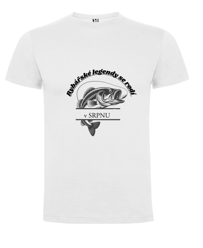 Pánské tričko rybářské legendy se rodí v (měsíc) - Barva: Bílá