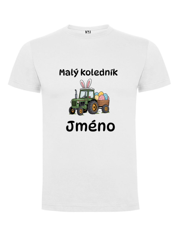 Dětské velikonoční tričko s vlastním jménem - motiv traktor - Barva: Bílá
