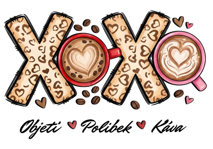 Dámské tričko XOXO objetí❤️ káva❤️ polibek - Barva: Mátově zelená