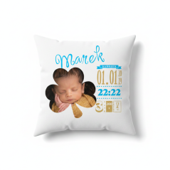 👶 Personalizovaný polštářek s fotkou a údaji o narození  -motiv  čtyřlístek
