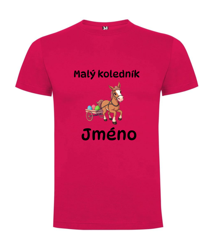 Dětské velikonoční tričko s vlastním jménem - motiv koník - Farba: Červená