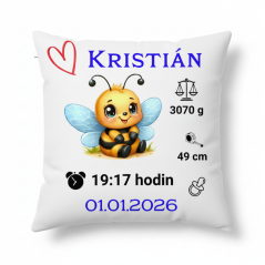 Vankúš s údajmi o narodeni včela