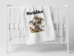 Minky deka 65 x 95 cm se jména – motiv Slon