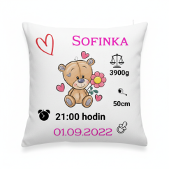 Polštář s údaji o narození Medvídek