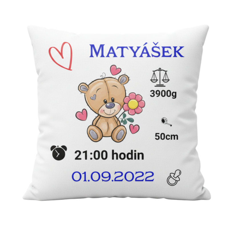Polštář s údaji o narození – motiv Medvídek