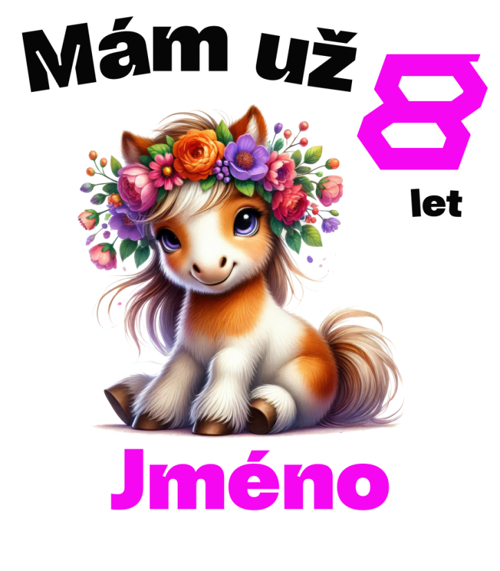 Narodeninové tričko poník s jménem - Věk: 8