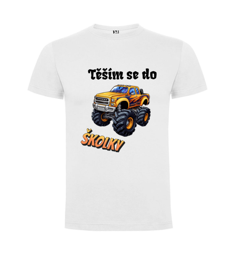 Dětské tričko s vlastním jménem: „Těším se do školky... motiv - auto - Barva: Zelená