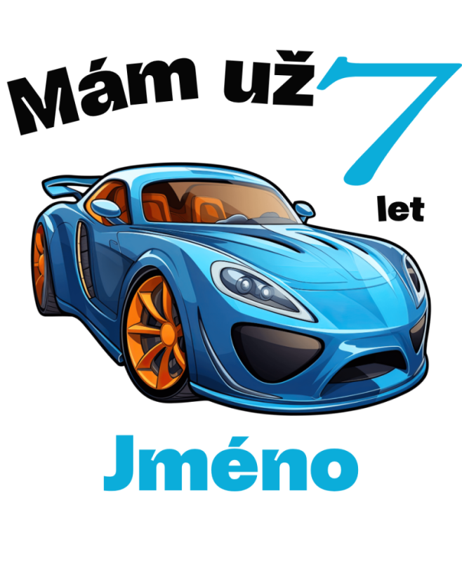 Narozeninové tričko auto se jménem - Věk: 7