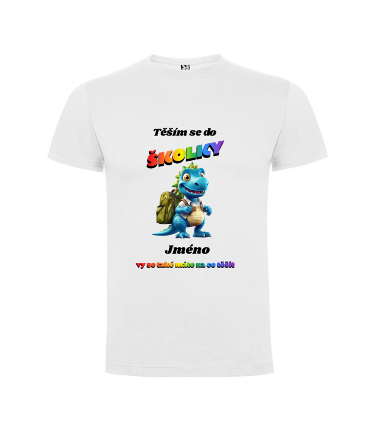 Dětské tričko s vlastním jménem: „Těším se do školky... motiv - Dinosaurus - Barva: Zelená