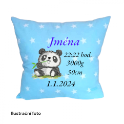 Bavlněný polštář s údaji o narození panda