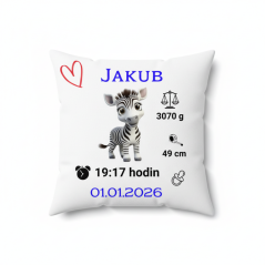 Vankúš s údajmi o narodeni zebra
