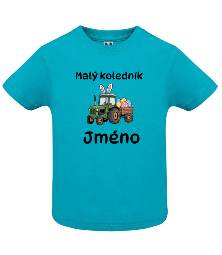Dětské velikonoční tričko s vlastním jménem - motiv traktor - Farba: Tyrkysová