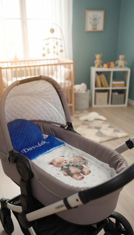 Minky deka medveď s kvetinou s vyšitým menom