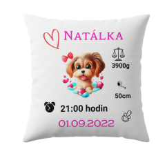 Polštář s údaji o narození – motiv pejsek