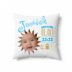 👶 Personalizovaný polštářek s fotkou a údaji o narození  -motiv  sluníčko