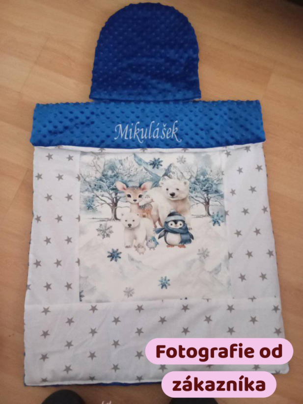 Minky deka zimné zvieratá s vyšitým menom