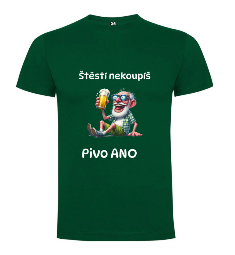 Pánské tričko - motiv dědečka - Štěstí si nekoupíš pivo ANO