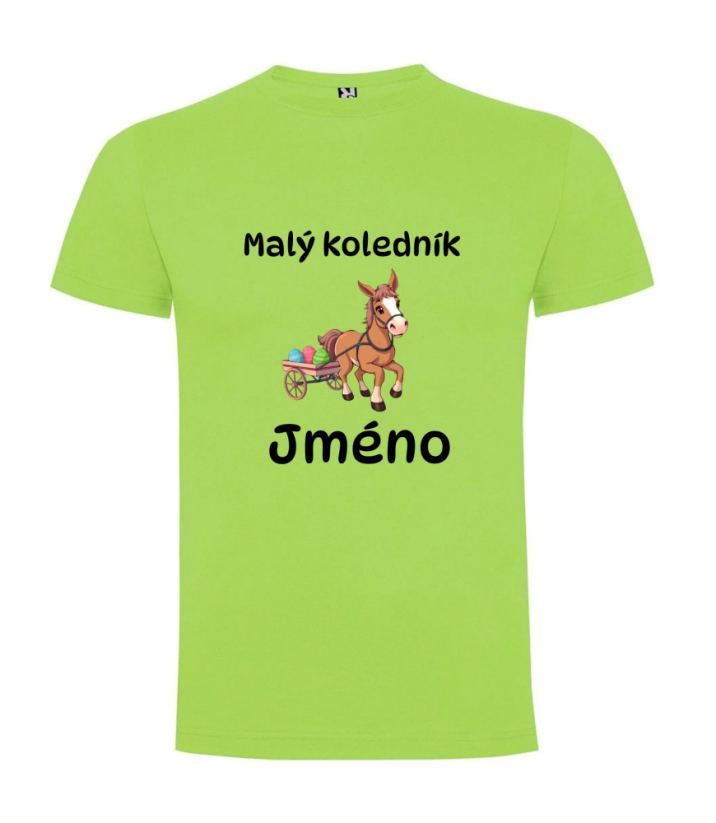 Dětské velikonoční tričko s vlastním jménem - motiv koník - Barva: Červená