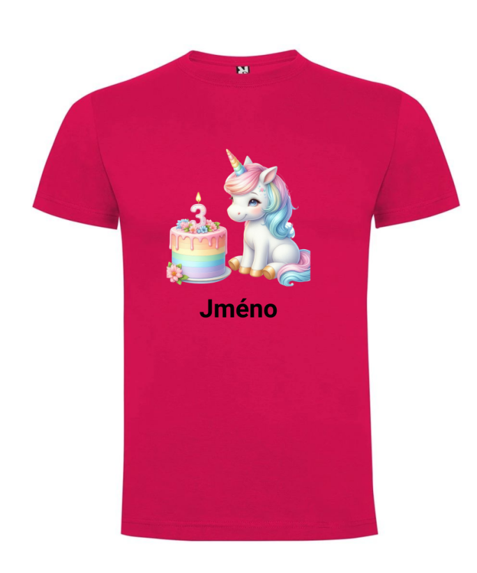 Narozeninové tričko se jménem Jednorožec - Barva: Růžová, Číslo: 3