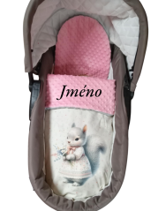 Minky deka veverka s květinou a vyšitým jménem