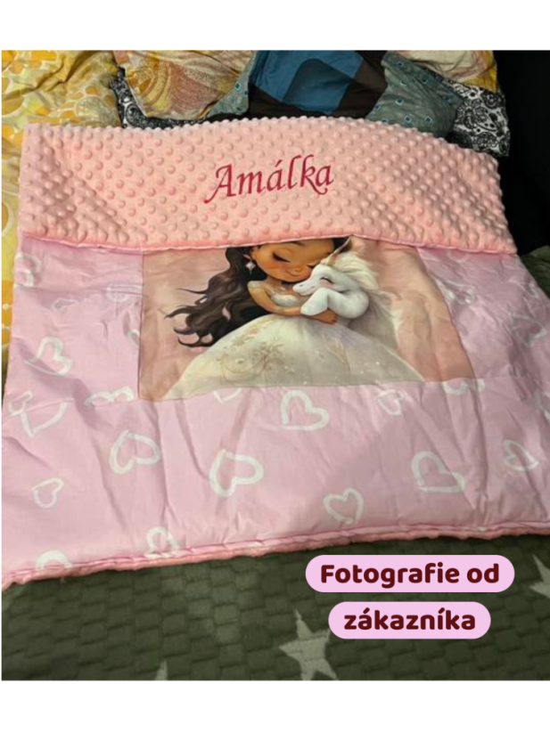 Minky deka princezná s jednorožcom a vyšitým menom