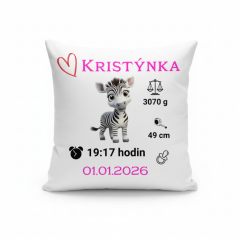 Vankúš s údajmi o narodeni zebra