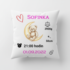 Polštář s údaji o narození – motiv Medvídek na měsíčku