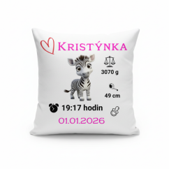 Polštář s údaji o narození – motiv zebra