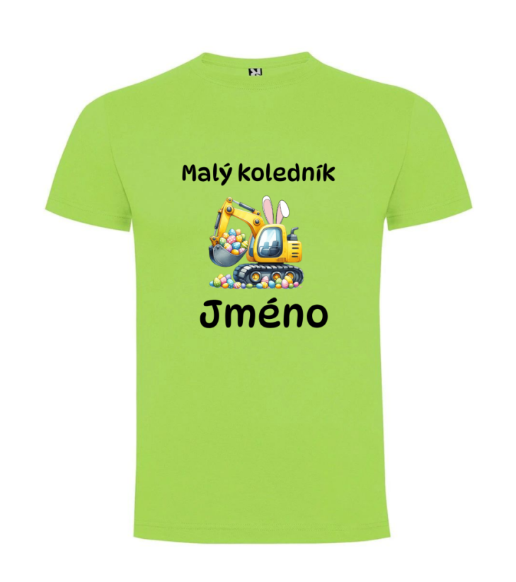 Dětské velikonoční tričko s vlastním jménem - motiv bagr - Farba: Tyrkysová